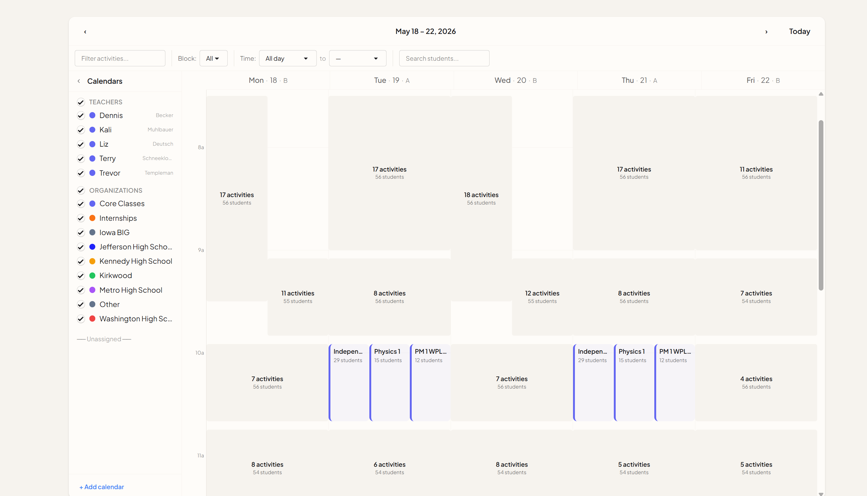 Here app admin calendar screenshot